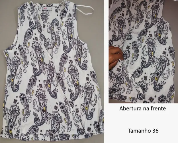 Blusa sem manga e estampada.