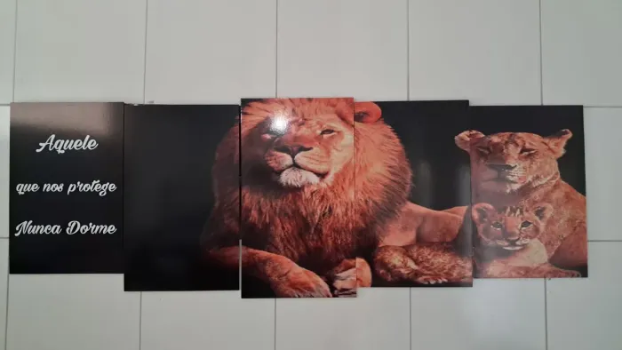 Quadro em mosaico família de Leões