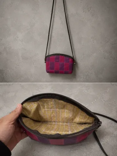 Bolsa Transversal de Couro Patchwork Vintage