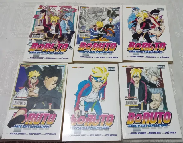 Seis volumes do Mangá Boruto: 1, 2, 3, 4, 5, 6 da panini