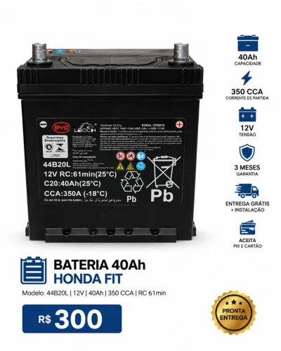 Bateria 40ah Para Honda Fit - Byd - Honda Civic 12v