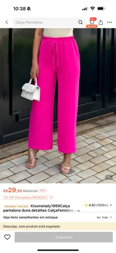 Calça pantalona simples, rosa pink, nova, G