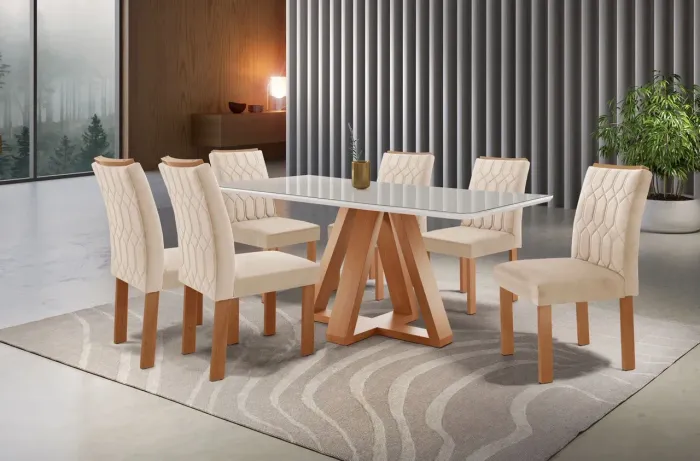 Mesa de Jantar Madri Cell Móveis com 06 cadeiras - Entrega Imediata;