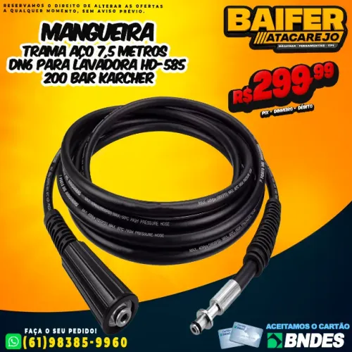 Mangueira Trama Aço 7,5 Metros DN6 Para Lavadora HD-585 200 Bar Karcher