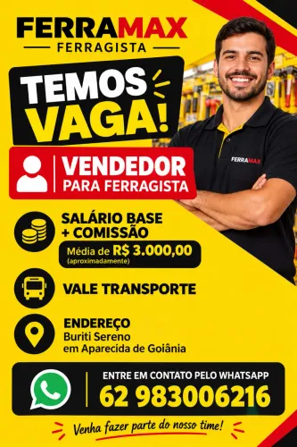 Vaga P Vendedor Ferragista no Buriti Sereno