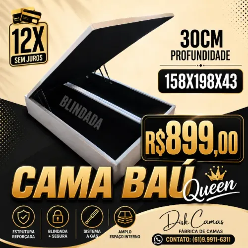 Cama Queen Baú 158x198 Fabricação Própria. Oferta imbatível! R$899,00
