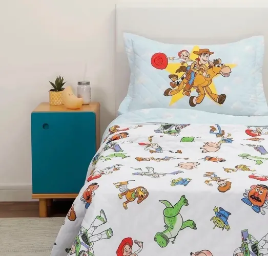 Cobreleito toy story dupla face solteiro