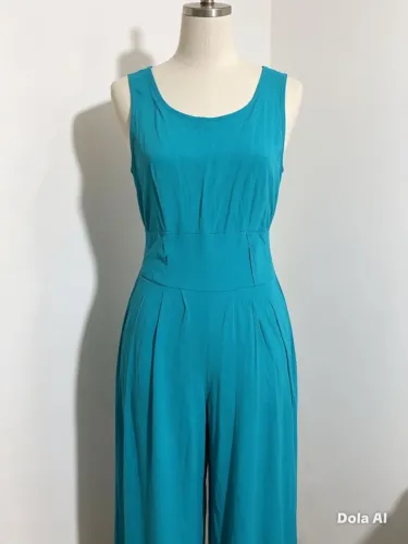 Macacão feminino pantalona azul turquesa GG