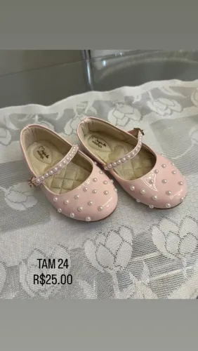 Sapatilha Infantil Menina Verniz Rosa com Pérolas Tamanho 24