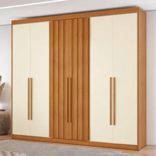 Guarda Roupa Casal MDF C/6Portas Detalhe Ripado 2.78M. Produtos Novos Direto de Fábrica