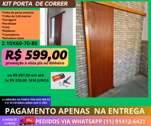 Porta de Correr Completa Modelo House 2.10x70 - Pagamento apenas na entrega - frete a/c