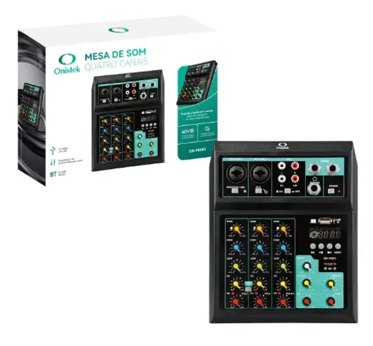 Mesa de Som 4 Canais Compacta Efeitos Phantom Power Onistek ON-MX01