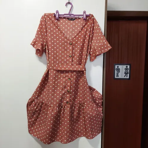 Vestido rosa antigo poá gestante shein S