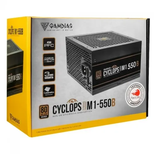 Fonte 550w Gamdias Cyclops M1-550B, 80+ Plus Bronze, PFC Ativo, Preto