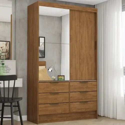 Guarda-Roupa Moderno com Espelho e Gavetas