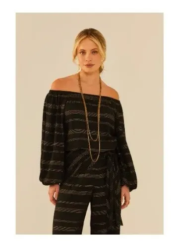 Blusa lurex listrada ombro a ombro Maria Filo 