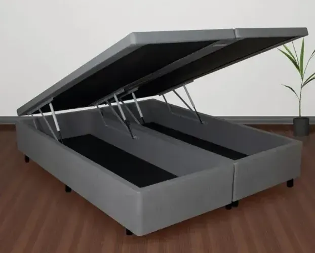 Base Box Baú Queen Bipartido Blindado Cinza - Entrega Rápida! 