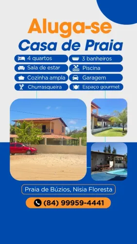 ALUGA-SE CASA DE PRAIA