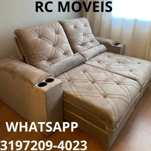 Sofá Retrátil Cuiabá Premium - Molas Ensacadas, Porta-Copos e Estrutura Anticupim