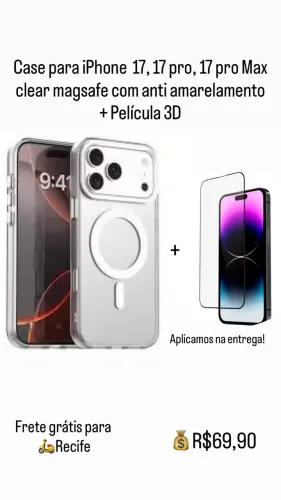 Capa iPhone 17 17 pro 17 pro max clear magnétic + película 3D 