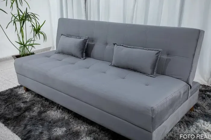 Sofá Cama Casal Arpoador Veludo Cinza rf98
