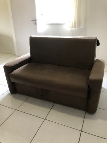 Sofá-cama 2 lugares com baú - marrom