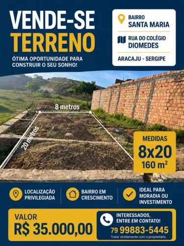 Vendo terreno localizado no bairro Santa Maria
