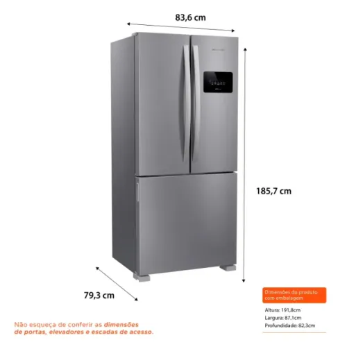 Geladeira Brastemp BRO85 Inox 559 Litros, 3 Portas
