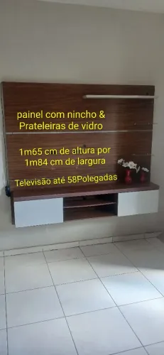 Painel c/ nincho & Prateleiras de vidro (Aereo) TV Até 58Polegadas