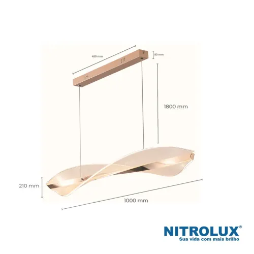 Luminária Pendente Rosê Gold Linear, Marca NITROLUX