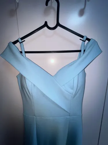 Vestido longo de festa com fenda e com bojo - Azul Serenity TAM P