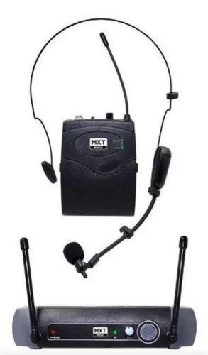 Kit Microfone Sem Fio MXT UHF-10BP Profissional Headset + Lapela Receptor e Transmissor
