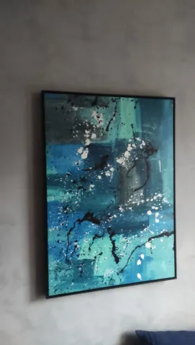 Quadro azul decorativo abstrato de artista