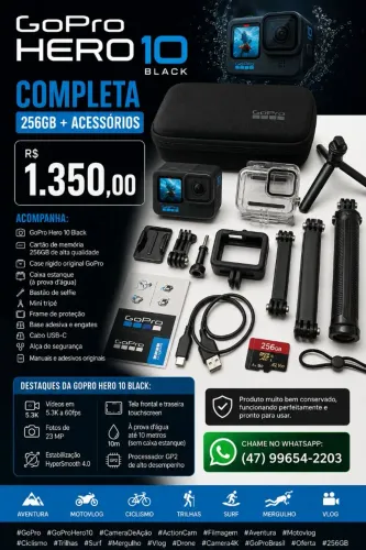 GoPro Hero 10 Black Completa - 256GB + Acessórios