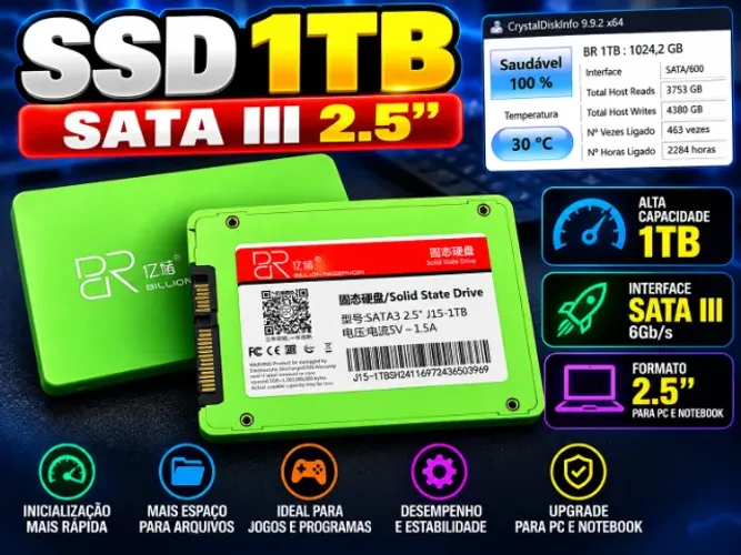 SSD 1TB SATA III 2.5" Billion Reservoir para PC e Notebook, Alta Capacidade e Desempenho