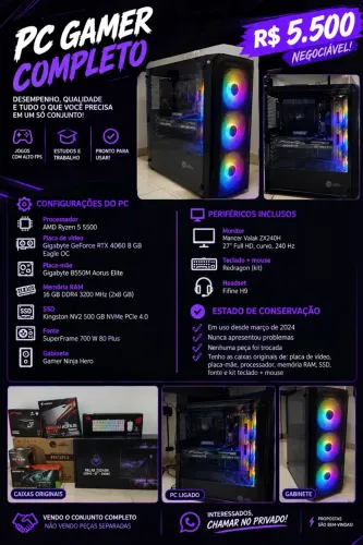 Pc Gamer RTX 4060 Setup Completo