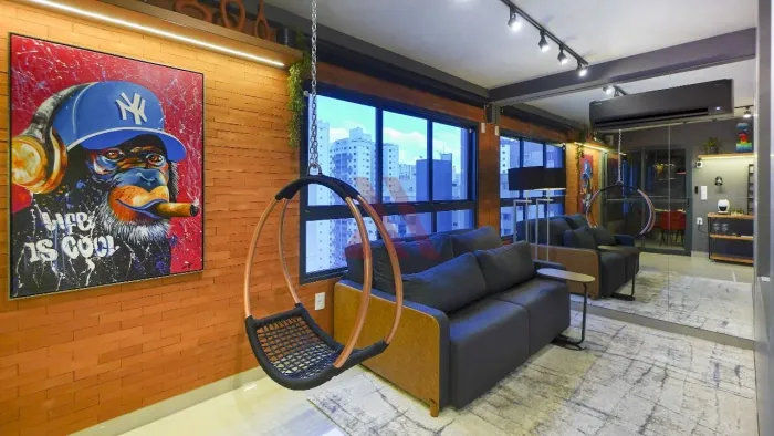 Apartamento 1 suíte mobiliado e decorado com automação disponível para venda no Ritimo Bue