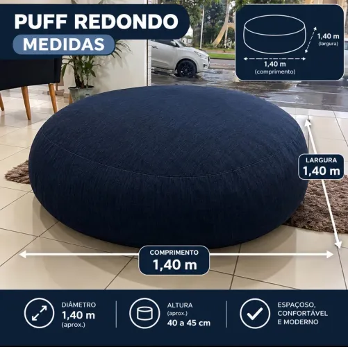 Puff Redondo Gigante Azul-Marinho 1,40m para Sala e Quarto