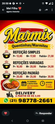 Quentinhas Marmitex Comida caseira em Irajá 