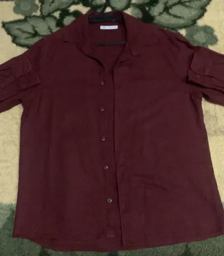 camisa zara manga longa vinho bordô tamanho 42 | colarinho cubano | excelente estado