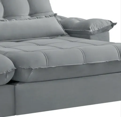 Sofá Retrátil E Reclinável 290cm Cinza Claro Veludo Premium