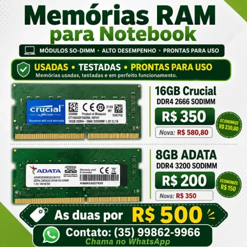 Memória RAM ddr4 16gb e 8gb