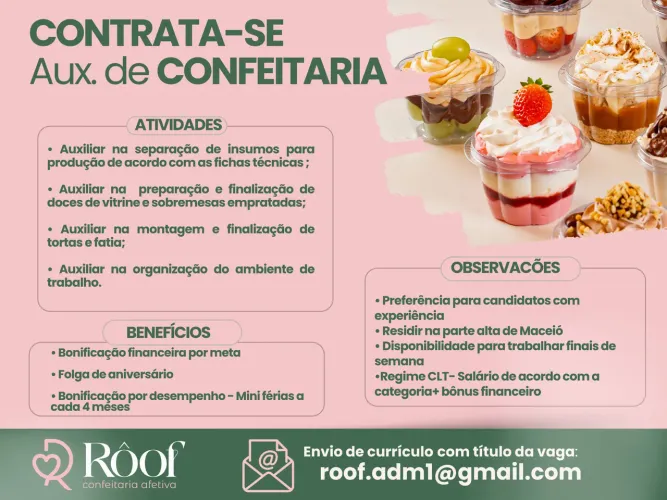 VAGA DE EMPREGO - AUX. DE CONFEITARIA