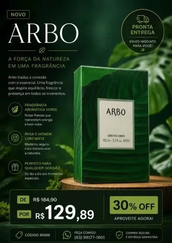 Perfume Arbo O Boticário 100ml - Novo e Lacrado