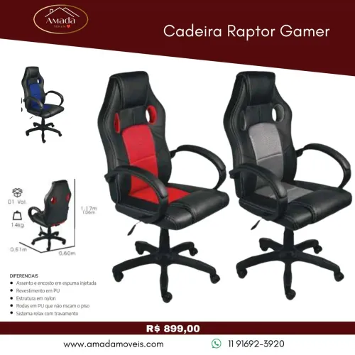 Cadeira Raptor Gamer - à pronta entrega