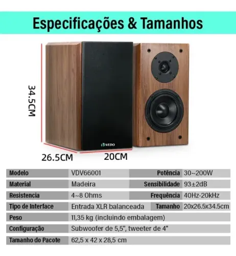 200w Hifi Alto-falantes Passivos Caixa De Som Madeira VEDO