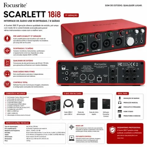 Interface de Áudio USB Focusrite Scarlett 18i8 3G