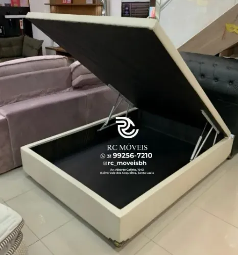 Conjunto cama box Baú Tamanho casal 1.38x1.88 Inteiriço Blindado com Pistão a Gás