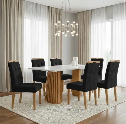Conjunto Monaco Smart 170 Cinamomo com 6 Cadeiras Veludo Preto