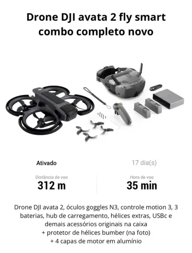 Drone DJI avata 2 fly smart combo completo novo